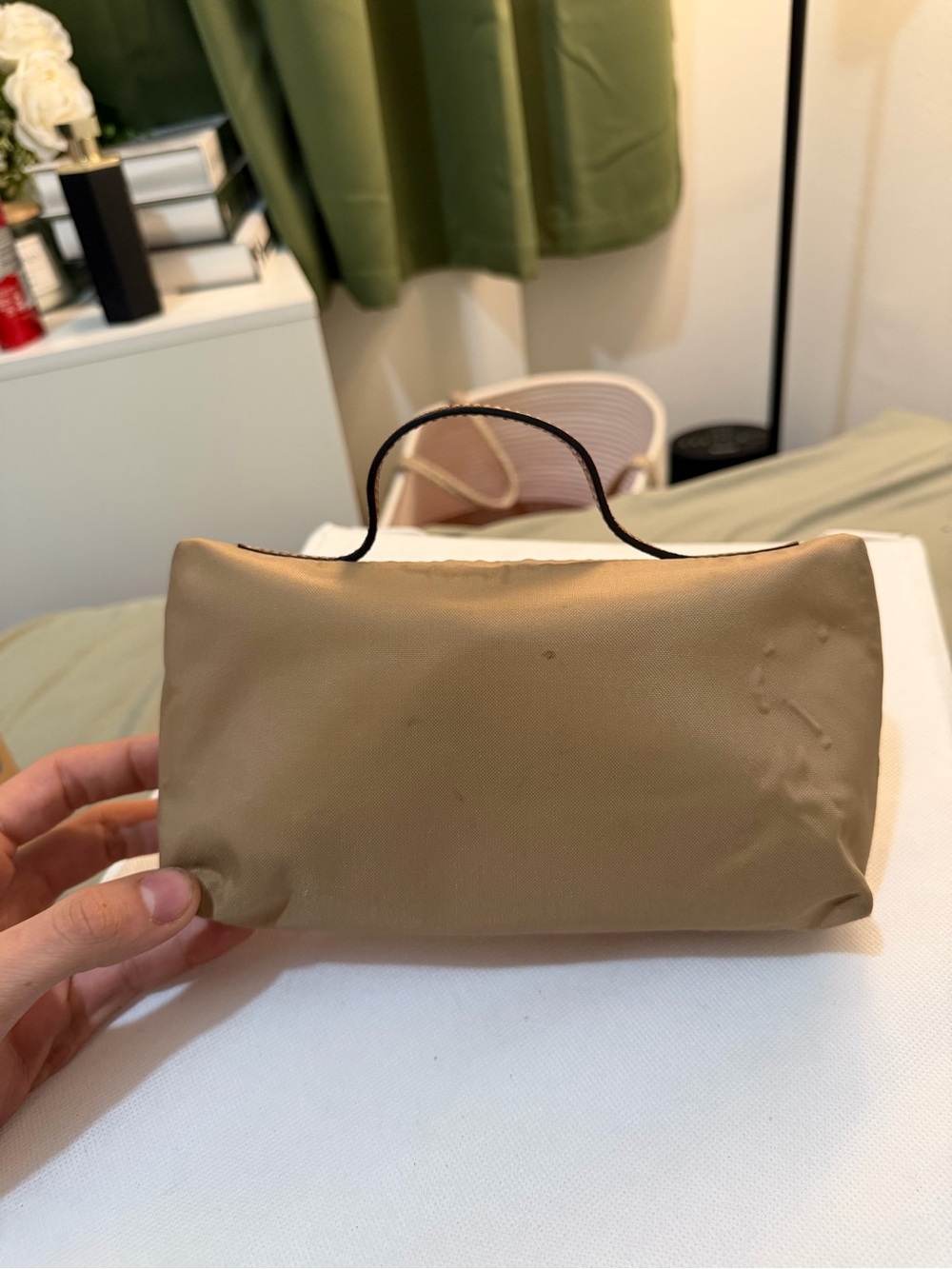 Longchamp Tan Nylon Mini Handle Pouch with Brown Leather Trim - Picture 6 of 7